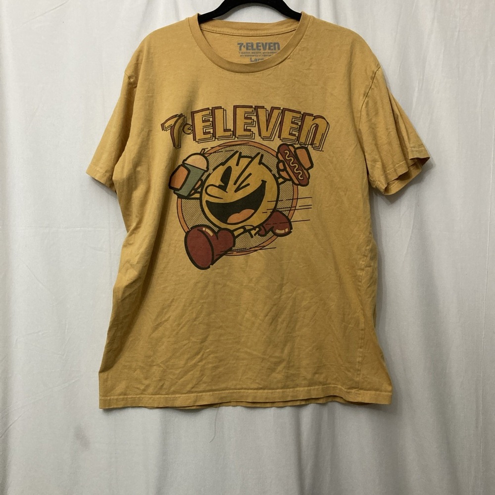 7-Eleven Men's Yellow Multi Pac-Man Running w/Slurpee & Big Bite Hot Dog - SZ L